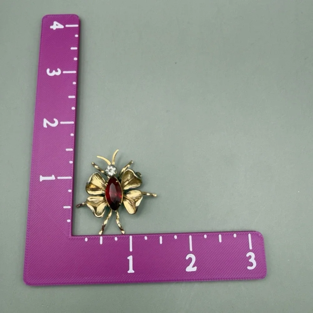 LINC Butterfly Brooch 1/20 12K Gold Filled Red Stone Insect Pin 1.5